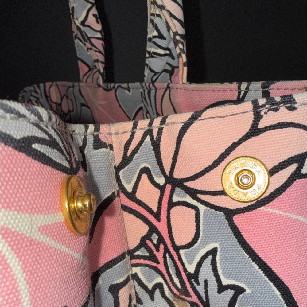 Prada RARE STAMPATA CANAPA ROSA FLORA Pink and Gray Tote w/ Prada strap! - Picture 17 of 17